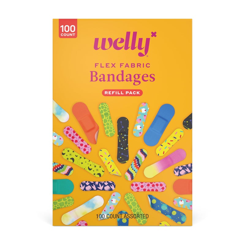 Welly Bravery Badge Value Pack | Adhesive Flexible Fabric Bandages | Assorted Shapes and Patterns for Minor Cuts, Scrapes, and Wounds - 100 Count - Image 1