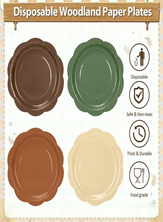 CENLBJ 192Pcs Woodland Plates and Napkins Party Supplies, 9’’ Disposable Scalloped Sage Green and Brown Paper Plates, Woodland Baby Shower Party Decorations for Birthday, Animals Safari Party, Serves 48 - Image 3