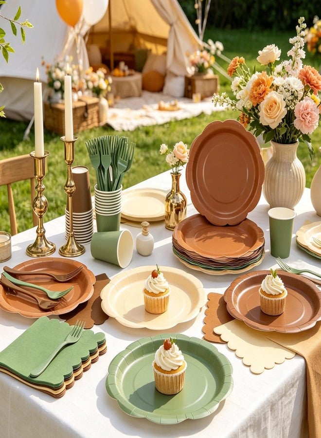 CENLBJ 192Pcs Woodland Plates and Napkins Party Supplies, 9’’ Disposable Scalloped Sage Green and Brown Paper Plates, Woodland Baby Shower Party Decorations for Birthday, Animals Safari Party, Serves 48 - Image 5
