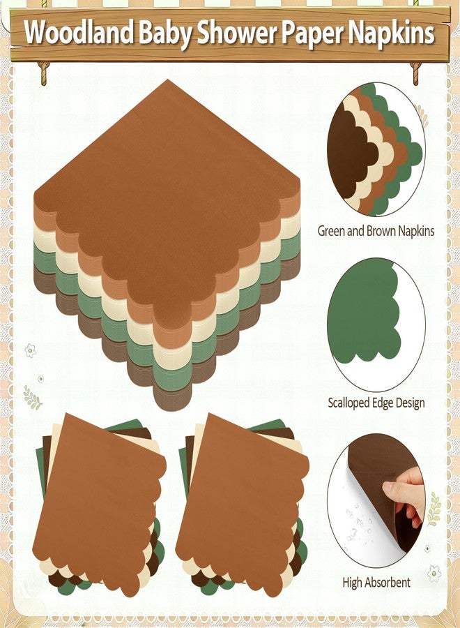 CENLBJ 192Pcs Woodland Plates and Napkins Party Supplies, 9’’ Disposable Scalloped Sage Green and Brown Paper Plates, Woodland Baby Shower Party Decorations for Birthday, Animals Safari Party, Serves 48 - Image 4