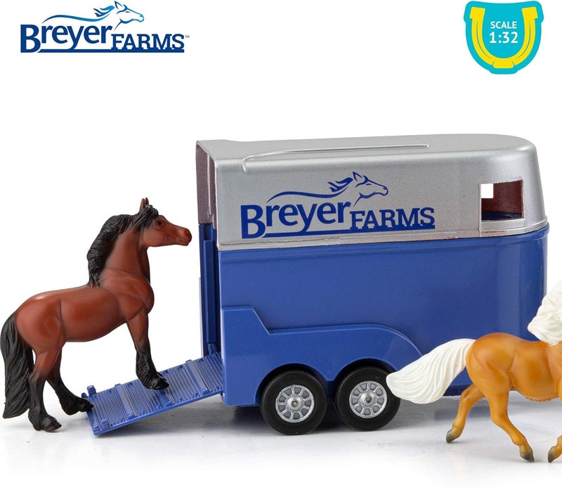 Breyer خيول بريير مزارع لاند روفر وشاحنة تاغا لونغ ومجموعة اللعب 325 سم ارتفاع × 105 سم طول × 25 سم عمق 2 خيول ستايبل ميتس مشمولة 1:32 نموذج 59216 متعدد - Image 5