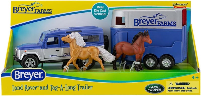 Breyer خيول بريير مزارع لاند روفر وشاحنة تاغا لونغ ومجموعة اللعب 325 سم ارتفاع × 105 سم طول × 25 سم عمق 2 خيول ستايبل ميتس مشمولة 1:32 نموذج 59216 متعدد - Image 2