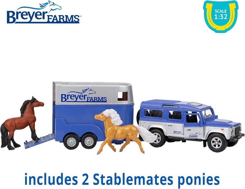 Breyer خيول بريير مزارع لاند روفر وشاحنة تاغا لونغ ومجموعة اللعب 325 سم ارتفاع × 105 سم طول × 25 سم عمق 2 خيول ستايبل ميتس مشمولة 1:32 نموذج 59216 متعدد - Image 3