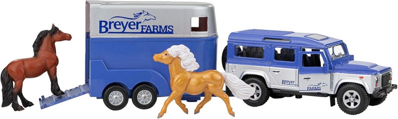 Breyer خيول بريير مزارع لاند روفر وشاحنة تاغا لونغ ومجموعة اللعب 325 سم ارتفاع × 105 سم طول × 25 سم عمق 2 خيول ستايبل ميتس مشمولة 1:32 نموذج 59216 متعدد - Image 1