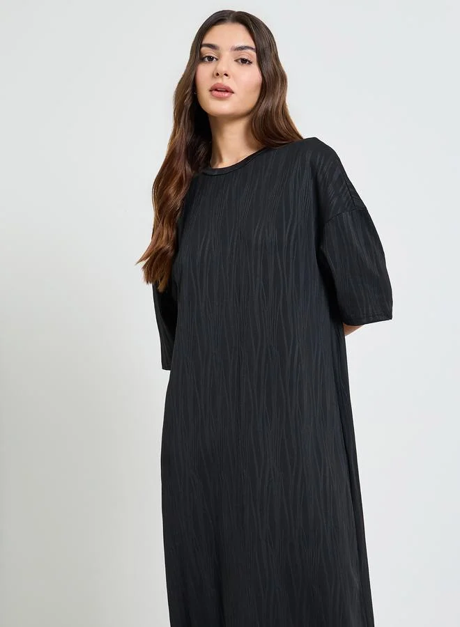 تايك تو Black Textured T-Shirt Maxi Dress