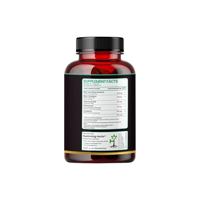 Humming Herbs Red Yeast Rice 1100mg with CoQ10, Policosanol, Beta Sitosterol & Lycopene Formula 60 Capsules - Image 2