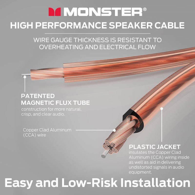 Monster XP 12 Gauge Speaker Wire Cable 50 FT Spool, Copper Clad Aluminum (CCA) Audio Wire with Polarity Markings, for Home Theater Speakers and Car Audio Systems - Image 3
