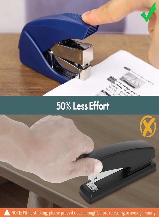 AFMAT Effortless Stapler for Desk, 50 Sheet Capacity, Low Force, Built-in Staple Remover, One Finger Touch Stapling Desktop Stapler, Portable & Space Save Size, Good for Home & Office, Blue - Image 2