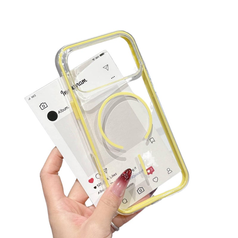 MS غطاء MagSafe بAcrylic لـ iPhone 13 مع تصميم ثنائي اللون ومغناطيس قوي مع شفاف باللون Cream Yellow مغناطيسي بظهر شفاف من الأكريليك - Image 1