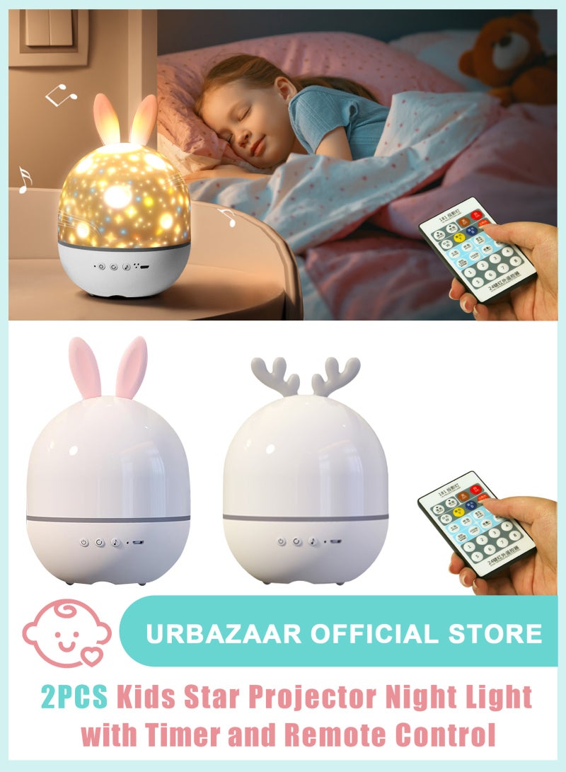 URbazaar 2Pcs Star Projector Night Light for Kids, Kids Night Light Projector with Remote AUTO Timer Dimmable for Bedroom Decor Rechargeable Toddler Night Light for Boys Girls Baby Gift - Image 1