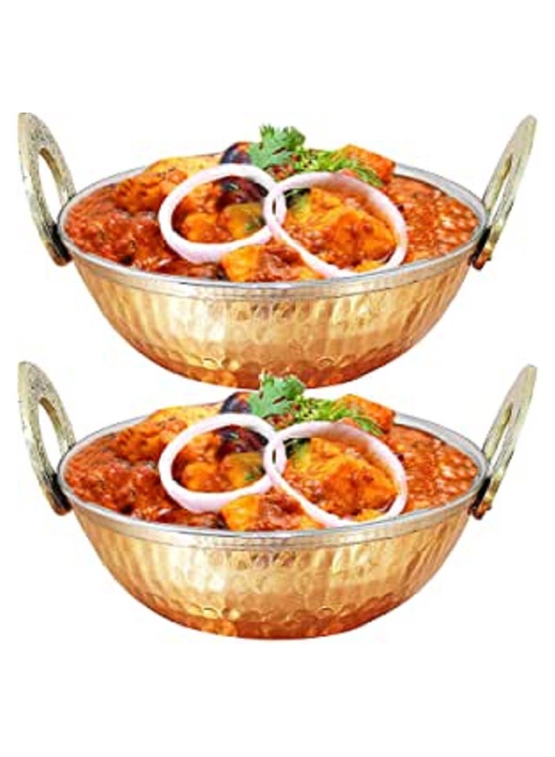 Royal Copper Hammered Wok/kadhai Serving Indian Dishes Home Restaurant Hotel 16 CM (Pack of 2) (600 ML) - Image 1