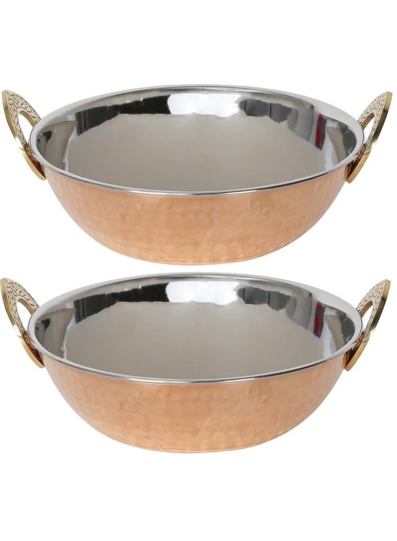 Royal Copper Hammered Wok/kadhai Serving Indian Dishes Home Restaurant Hotel 16 CM (Pack of 2) (600 ML) - Image 2