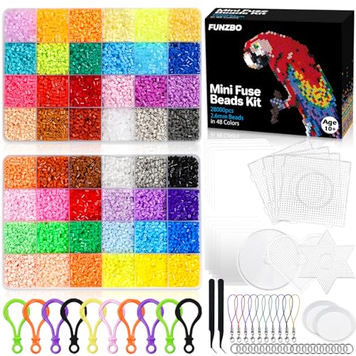 FUNZBO 28000 2.6mm Mini Size Fuse Beads Set - 48 Colors, Toys and Crafts, Arts and Crafts, Kids Room Decorations, Gifts for Girls, Boys, Kids and Teens (Non Standard Size) - Image 1