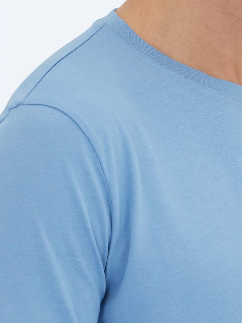كيب تيشيرت قطني 100% أزرق سادة للجنسين بياقة دائرية - Image 5
