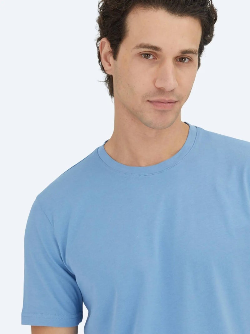 كيب تيشيرت قطني 100% أزرق سادة للجنسين بياقة دائرية - Image 4