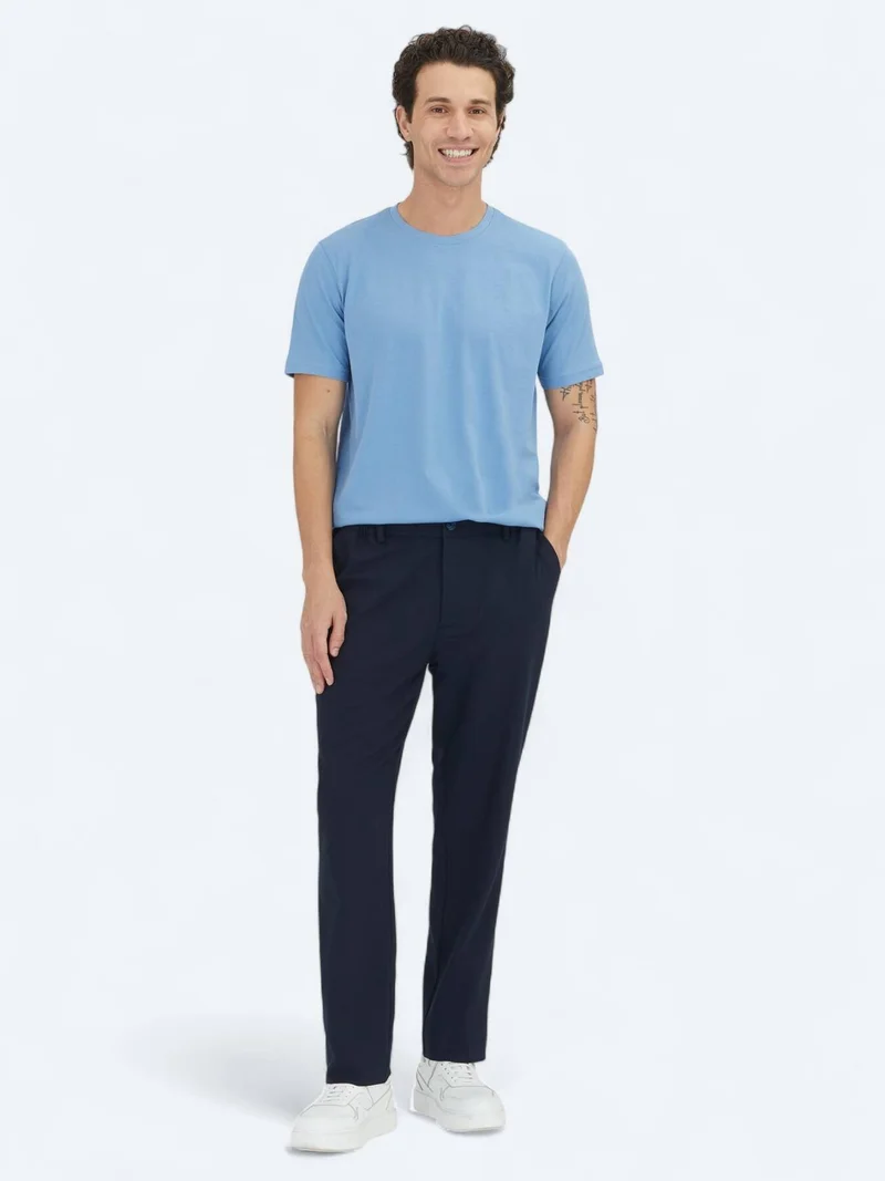 Kip Unisex Blue Plain Crew Neck 100% Cotton T-Shirt