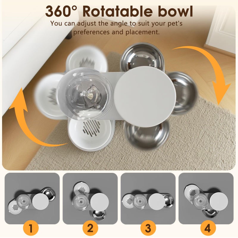 Bsemax Automatic Gravity Cat Dog Feeder and Water Dispenser with 304 Stainless Steel Bowls 2 in 1 360 Degree Rotatable Auto 2.4L Dry Food and 2.6L Water Bowl for Small Medium Pet Dog Puppy Kitten (Gray) - Image 3