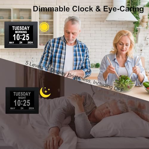 TMC 8 Inch Dementia Clock for Seniors, Digital Calendar with Multi-Language Support, Auto Dimming, Wall-Mountable Design, Detachable Stand, Alzheimers Clock with Large Number (Black, SD) - Image 4