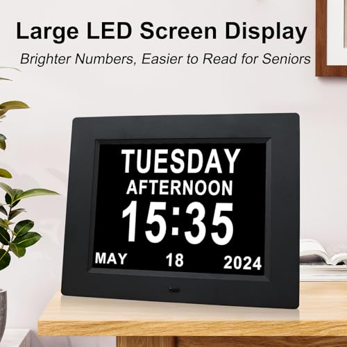 TMC 8 Inch Dementia Clock for Seniors, Digital Calendar with Multi-Language Support, Auto Dimming, Wall-Mountable Design, Detachable Stand, Alzheimers Clock with Large Number (Black, SD) - Image 3