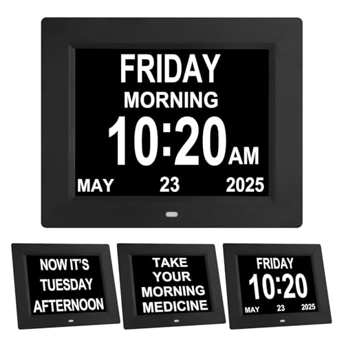 TMC 8 Inch Dementia Clock for Seniors, Digital Calendar with Multi-Language Support, Auto Dimming, Wall-Mountable Design, Detachable Stand, Alzheimers Clock with Large Number (Black, SD) - Image 1