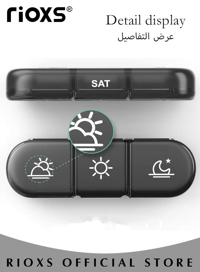 ريوكس 2 قطع منظم الدواء اليومي 7 مقصورة المحمولة حبوب منع الحمل مربع السفر الدواء المنظم لحبوب منع الحمل الفيتامينات مكملات زيت السمك - Image 2