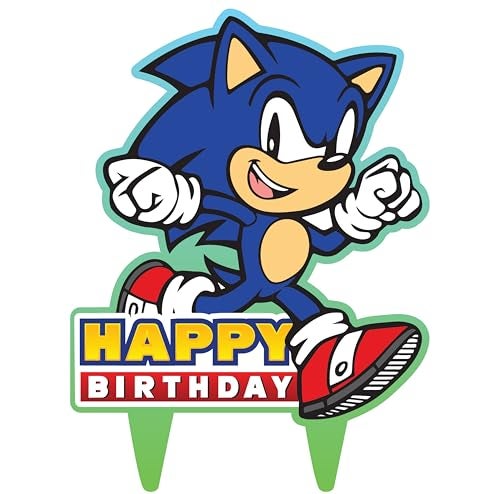 Think Green Fun Sonic Gamer Birthday Cake Topper Party Decor - Image 1