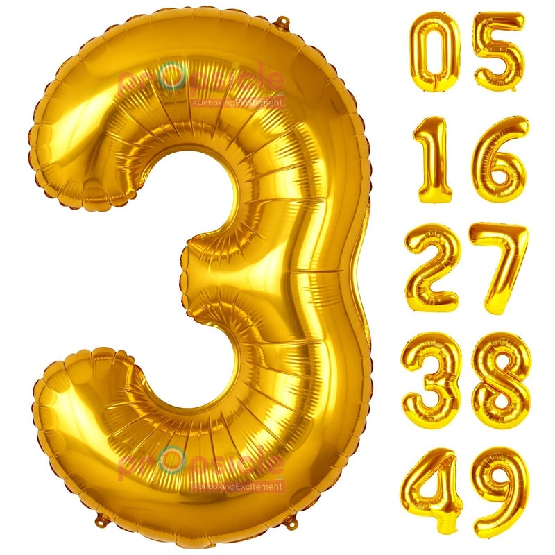 Propsicle 32 inch Birthday Foil 3 Number Helium Balloon Party Decoration Golden Pack of 1  3 Year No Balloons BirthdayAnniversary  Three Number - Image 1