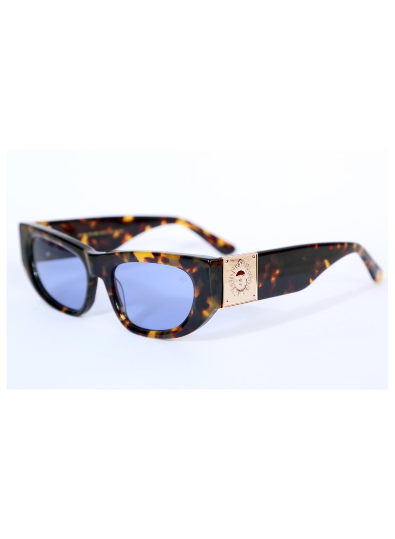 SOL.K Bosto-K Blue Lens Eyewear – Rectangular Havana Frame with Gold Accents & UV400 Protection – Stylish Blue Lenses, 1-Year Warranty - Image 2