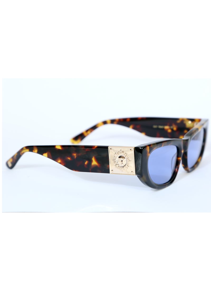 SOL.K Bosto-K Blue Lens Eyewear – Rectangular Havana Frame with Gold Accents & UV400 Protection – Stylish Blue Lenses, 1-Year Warranty - Image 3