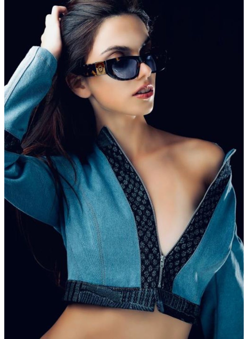 SOL.K Bosto-K Blue Lens Eyewear – Rectangular Havana Frame with Gold Accents & UV400 Protection – Stylish Blue Lenses, 1-Year Warranty - Image 4