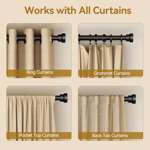 YaFex Curtain Rods 2 Pack 32-118 Inch, Heavy Duty 1 Inch Curtain Rod, Black Long Adjustable Window Treatment Rods,Modern Design, Easy Installation - Image 5
