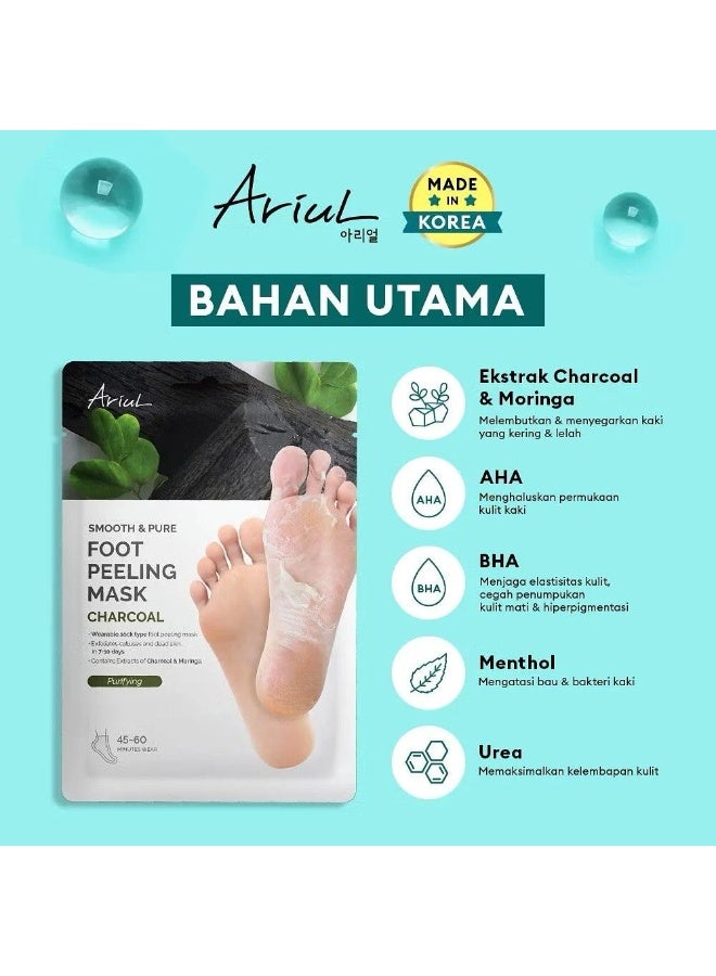 Ariul Smooth & Pure Foot Peeling Mask Charcoal & Moringa – 34g - Image 2