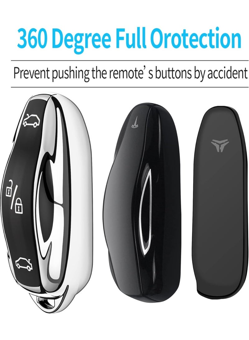 غطاء مفتاح فوب لتيسلا، حقيبة حماية للغطاء متوافقة مع تيسلا موديل 3 موديل Y موديل S (فضي) - Image 2