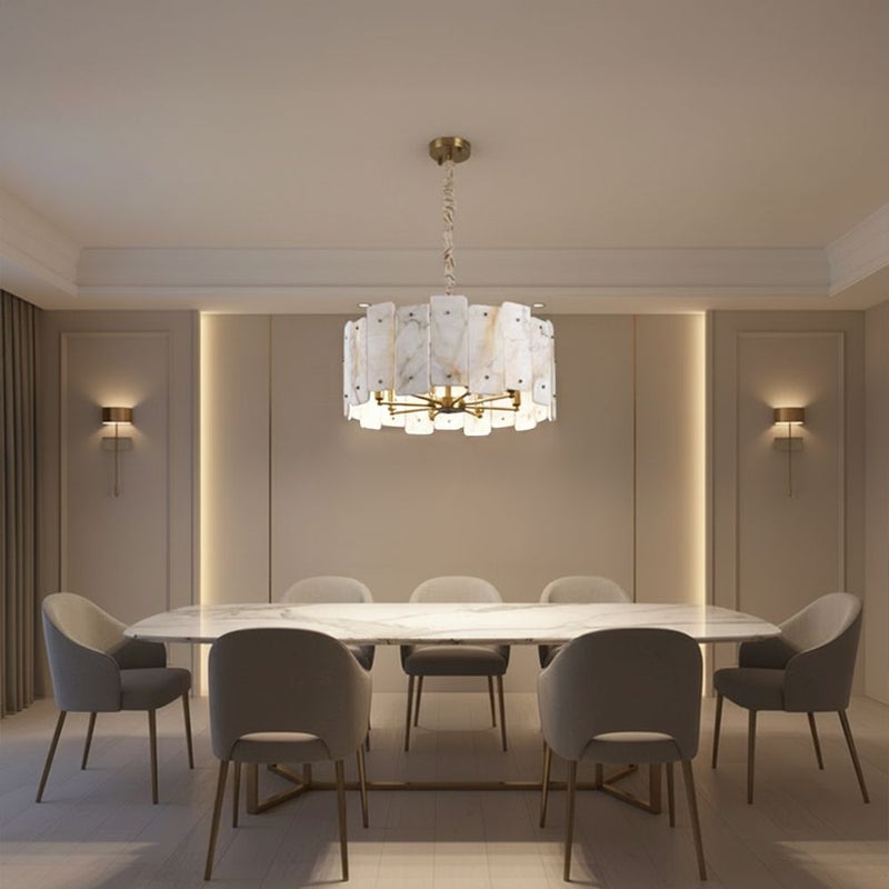 DANUBE HOME Alessia Marble Chandeliers 60cm Contemporary Pendant Lamps Hanging Lanterns E14 Bulb Base Modern Design Indoor Lighting For Bedroom L60xW60xH25cm-Copper Gold - Image 1