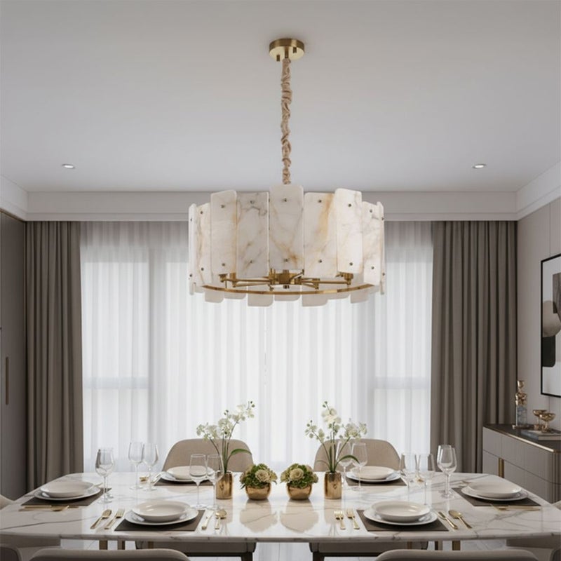 DANUBE HOME Alessia Marble Chandeliers 60cm Contemporary Pendant Lamps Hanging Lanterns E14 Bulb Base Modern Design Indoor Lighting For Bedroom L60xW60xH25cm-Copper Gold - Image 2
