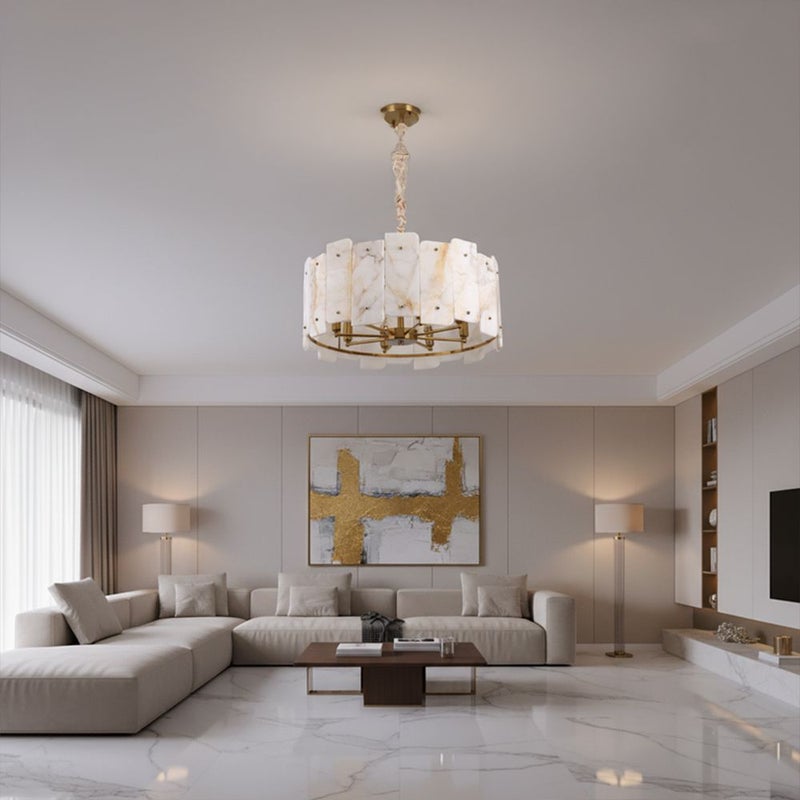 DANUBE HOME Alessia Marble Chandeliers 60cm Contemporary Pendant Lamps Hanging Lanterns E14 Bulb Base Modern Design Indoor Lighting For Bedroom L60xW60xH25cm-Copper Gold - Image 3