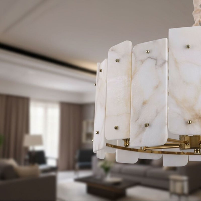 DANUBE HOME Alessia Marble Chandeliers 60cm Contemporary Pendant Lamps Hanging Lanterns E14 Bulb Base Modern Design Indoor Lighting For Bedroom L60xW60xH25cm-Copper Gold - Image 4