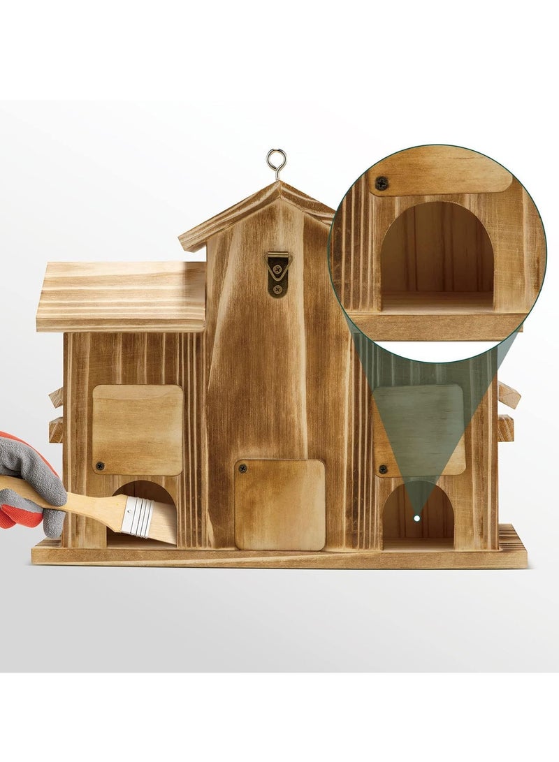 SYOSI Bird House,Bird Houses for Outside 5 Hole Wooden Natural Bird House Finch Bluebird Cardinals Handmade Hanging Birdhouse for GardenBackyardCourtyard Brown - Image 3