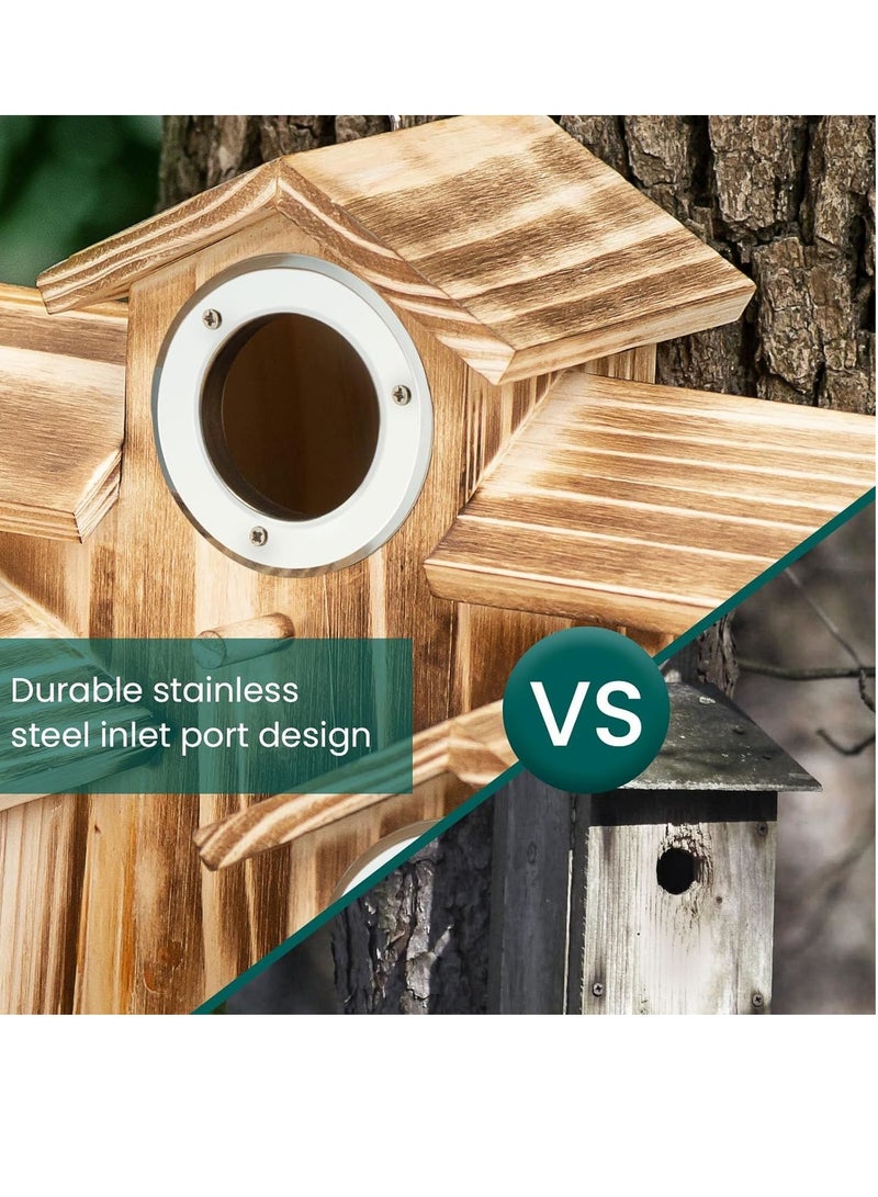 SYOSI Bird House,Bird Houses for Outside 5 Hole Wooden Natural Bird House Finch Bluebird Cardinals Handmade Hanging Birdhouse for GardenBackyardCourtyard Brown - Image 4