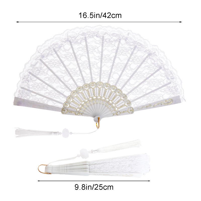 Jmkcoz Lace Handheld Folding Fan Embroidered Flower Bridal Hand Fan Chinese Japanese Vintage Fan for 1920s Costume Wedding Dancing Tea Party (1, White) - Image 2