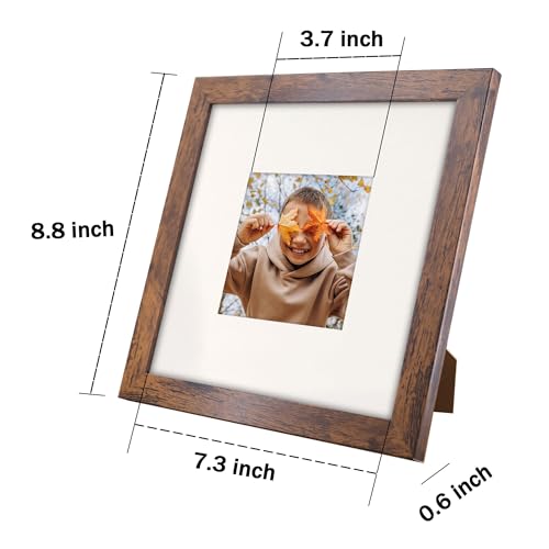 NDUFOA 8x8 Picture Frame, Display Photos 4x4 with Mat or 8x8 without Mat, Poster Frame for Wall and Tabletop, Brown - Image 3
