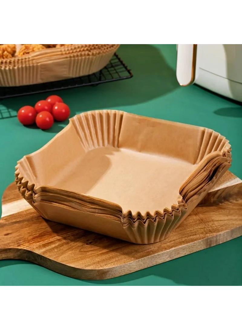 100 pieces of food specific silicone oil paper baking paper tray, square air fryer special paper suitable for 3L-5L capacity with a diameter of 20cm  - Image 1