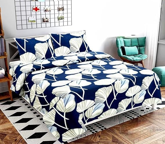 VIVAN Textiles Microfiber Double Bedsheet with 2 Pillow Covers Breathable Wrinkle Free and Soft Touch Floral Printed 85x90 Inches Multicolor  - Image 1