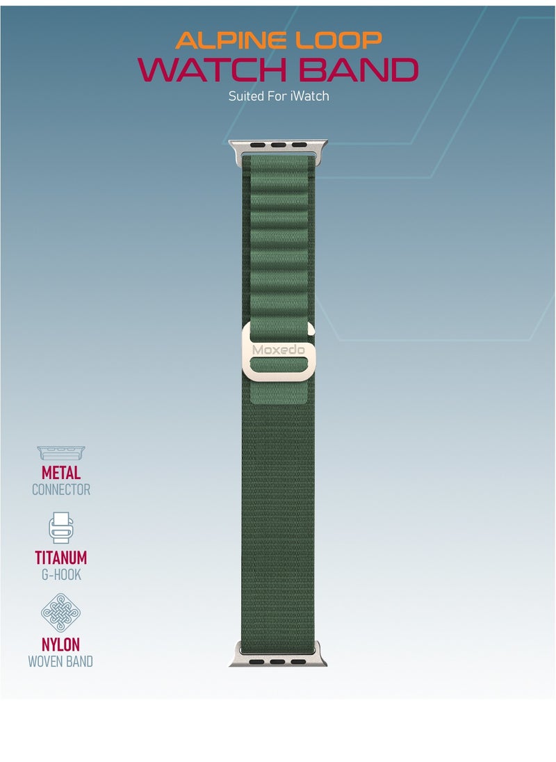 Moxedo - Moxedo Alpine Loop Watch Band Adjustable Sports Nylon Woven with Titanium G-Hook Strap Compatible with Apple Watch Band Series 8,7,6,5,4,3,2,1,SE Ultra design for 44mm,45mm,49mm (Army Green) - Image 1