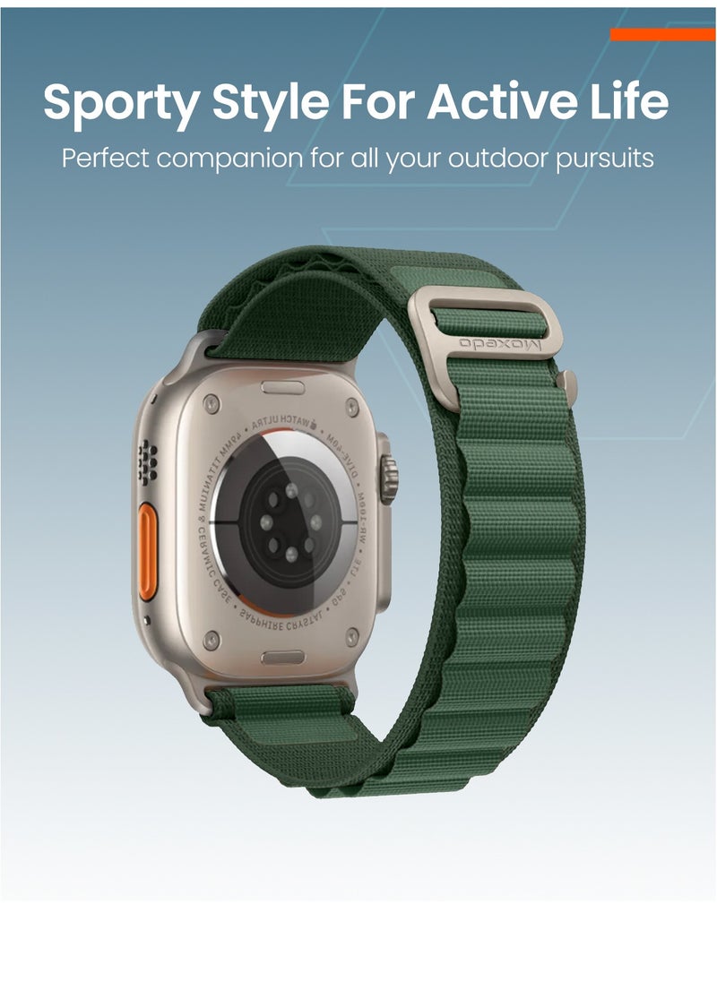 Moxedo - Moxedo Alpine Loop Watch Band Adjustable Sports Nylon Woven with Titanium G-Hook Strap Compatible with Apple Watch Band Series 8,7,6,5,4,3,2,1,SE Ultra design for 44mm,45mm,49mm (Army Green) - Image 1