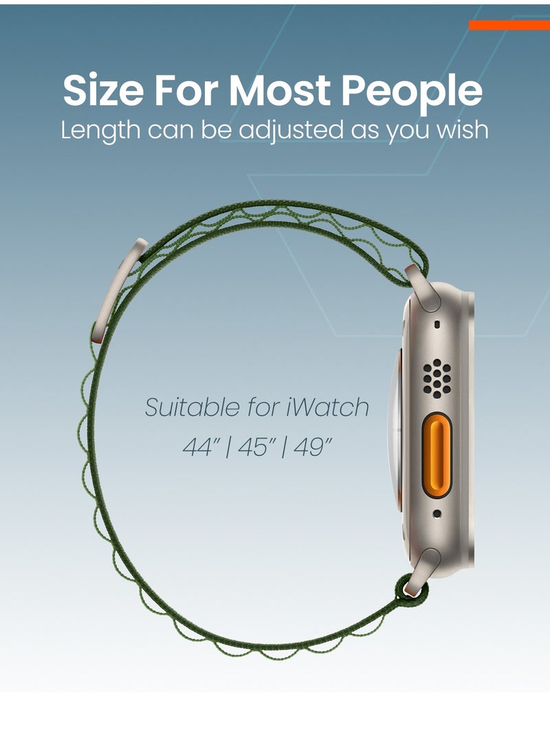 Moxedo - Moxedo Alpine Loop Watch Band Adjustable Sports Nylon Woven with Titanium G-Hook Strap Compatible with Apple Watch Band Series 8,7,6,5,4,3,2,1,SE Ultra design for 44mm,45mm,49mm (Army Green) - Image 1