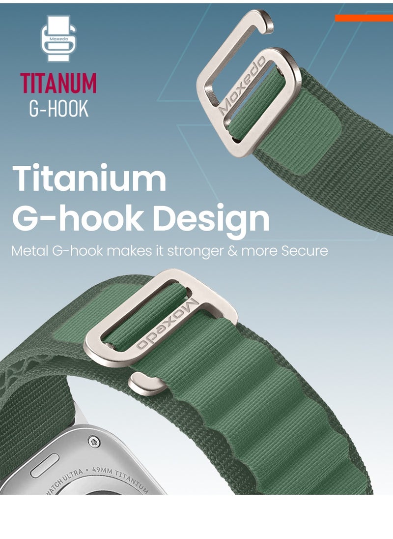 Moxedo - Moxedo Alpine Loop Watch Band Adjustable Sports Nylon Woven with Titanium G-Hook Strap Compatible with Apple Watch Band Series 8,7,6,5,4,3,2,1,SE Ultra design for 44mm,45mm,49mm (Army Green) - Image 1