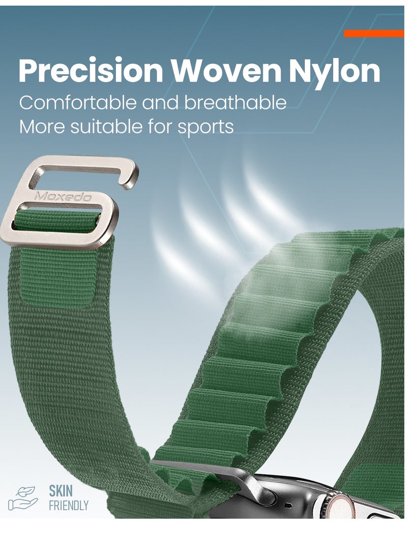 Moxedo - Moxedo Alpine Loop Watch Band Adjustable Sports Nylon Woven with Titanium G-Hook Strap Compatible with Apple Watch Band Series 8,7,6,5,4,3,2,1,SE Ultra design for 44mm,45mm,49mm (Army Green) - Image 1