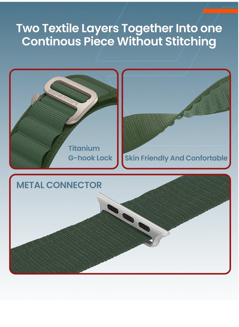 Moxedo - Moxedo Alpine Loop Watch Band Adjustable Sports Nylon Woven with Titanium G-Hook Strap Compatible with Apple Watch Band Series 8,7,6,5,4,3,2,1,SE Ultra design for 44mm,45mm,49mm (Army Green) - Image 1