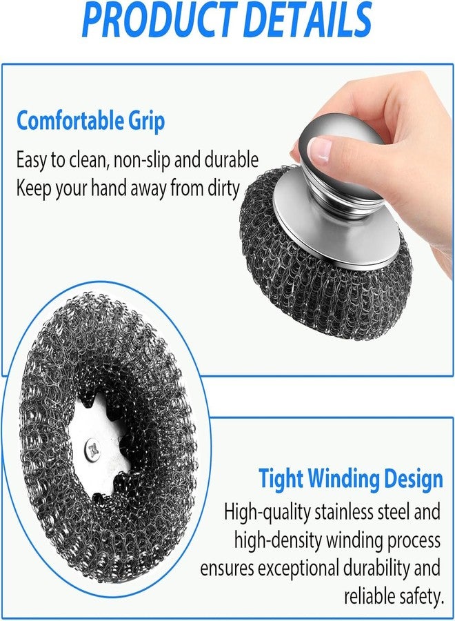 Omeyo Steel Wool Scrubber Set, 2 Handles and 4 Steel Wool Pads, Rust Resistant Scrubbing Brushes for Kitchen Dishes, Stoves, Cookware - Image 5